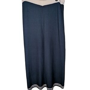 Navy Blue Knit Pants Cream Chevron Waist Striped Hem Preppy Size 3X